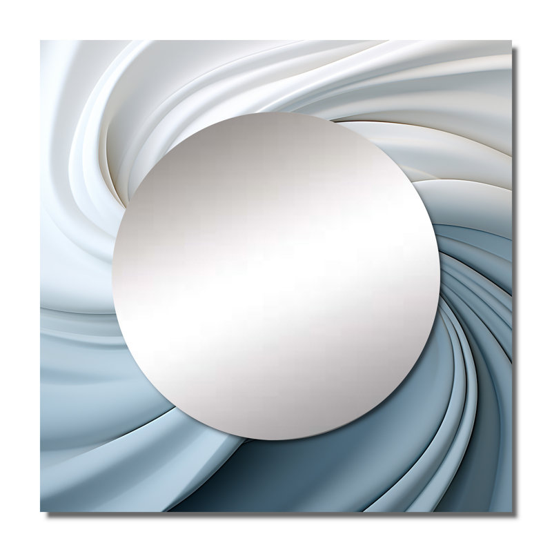 Richerson - White & Blue Zen Zephyr Spiral II Abstract Spirals Large Square Mirror For Wall Art Decor, 23" x 23"