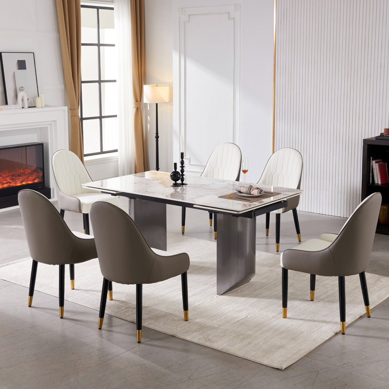 Keavion Marble Top Double Pedestal Dining Set