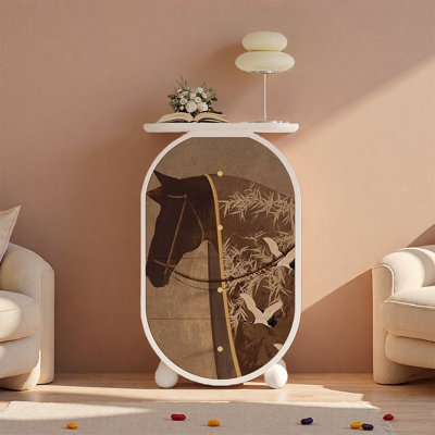 Oval Walnut Wood Art Storage Cabinet
