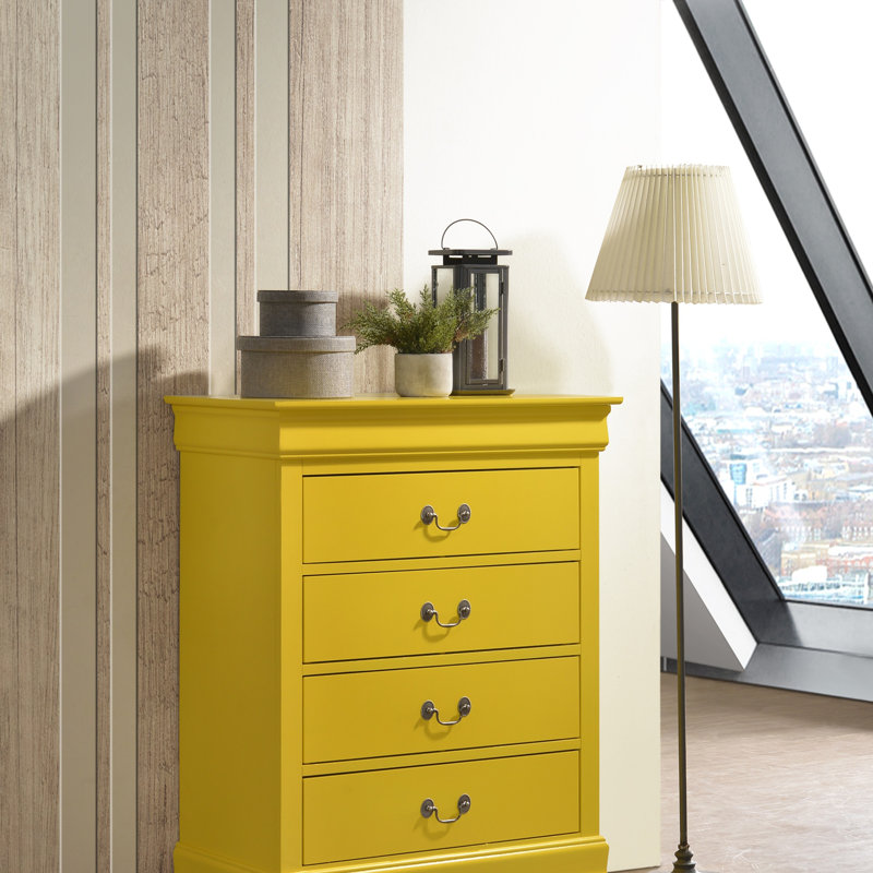 Commode 4 tiroirs Phillipe G3102-BC, peut être utilisée pour la salle à manger et le salon, Jaune