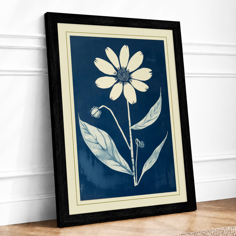 Pale Bloom On Navy Botanical - Print, A2 - 59.4 x 42.0 cm, Black