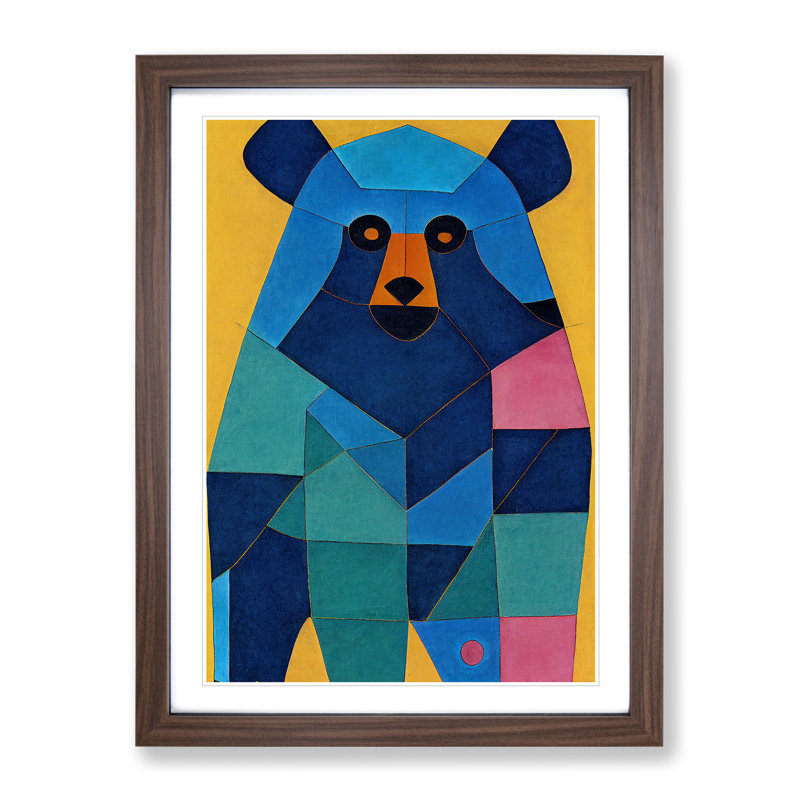 Geometric Bear No.4 Abstract - Wall Art, 64cm H x 46cm W x 2cm D, Walnut Framed