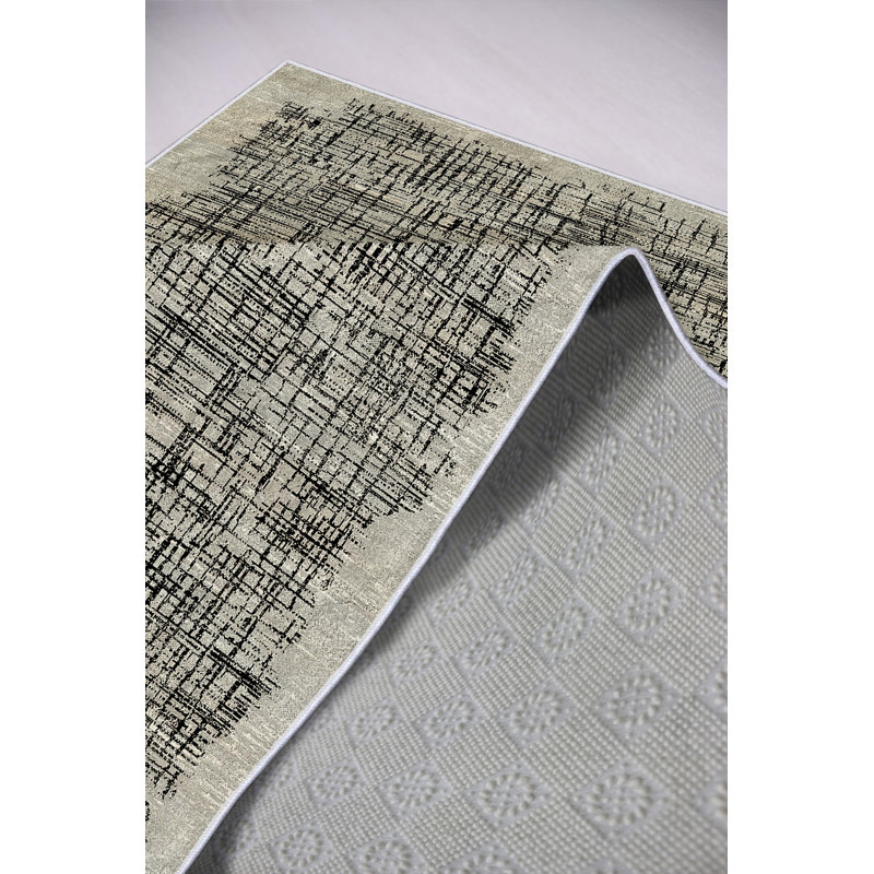 Tapis gris élégant (4 x 6 pi), 100% polyester, 650 g / m² | Hauteur des poils: 0,2 po, impression numérique, antibactérien, écologique, antidérapant à pois en PVC | Lavable à la machine, parfait pour le salon et la chambre à coucher