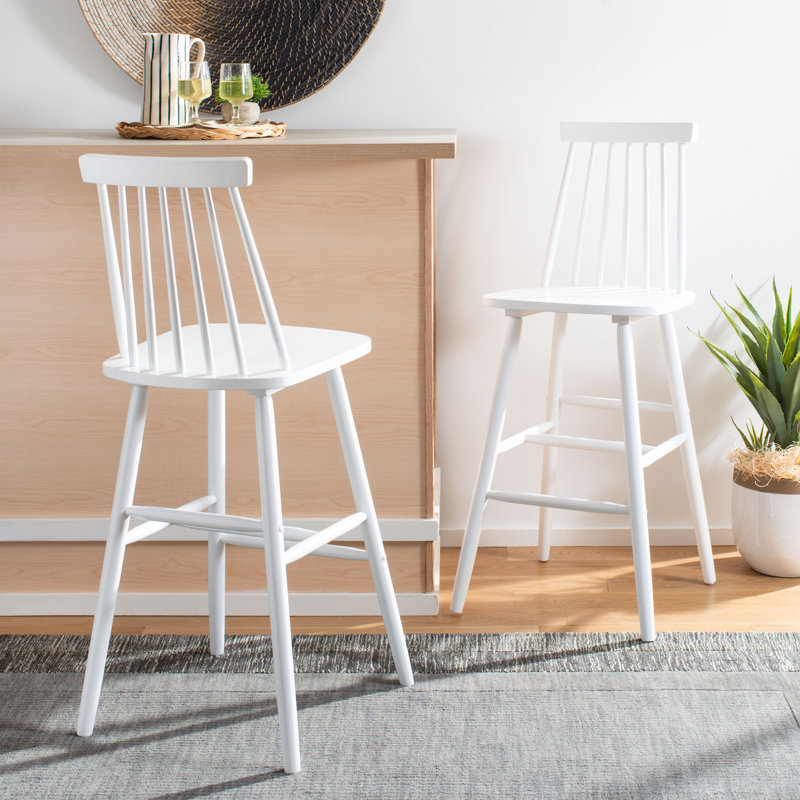 Tabouret de bar et de comptoir en bois massif Birdia, Blanc, Tabouret de comptoir (siège d'une hauteur de 24 p