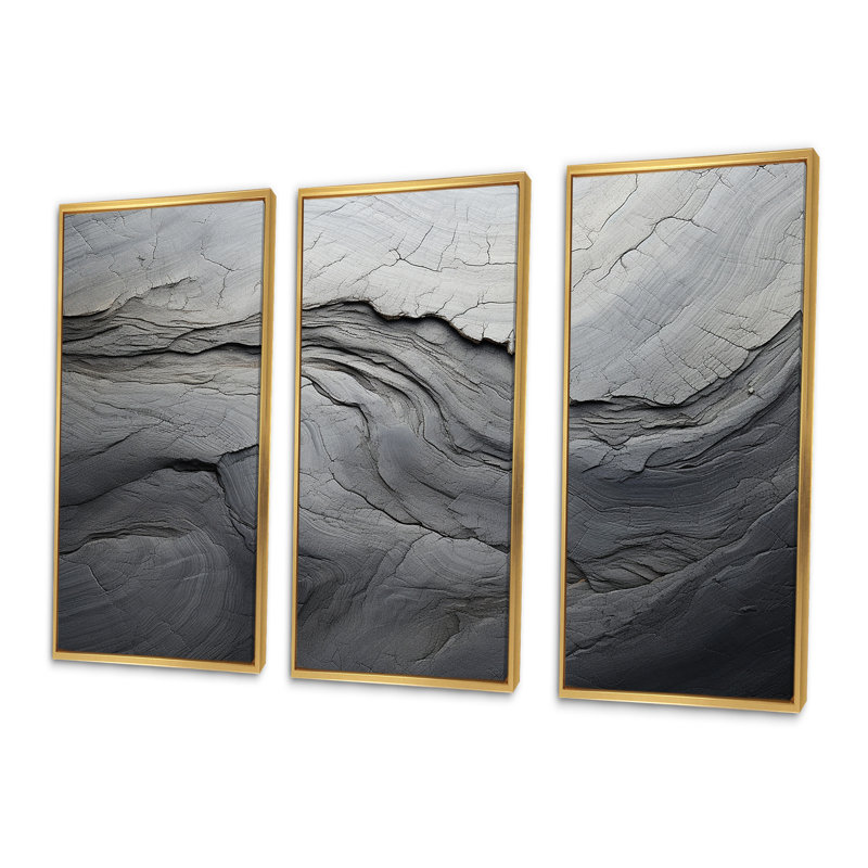 «Gray and White Stone River III - Abstract», reproduction d'art murale, Cadre flottant doré, H 28 po x l 36 po x P 1 po