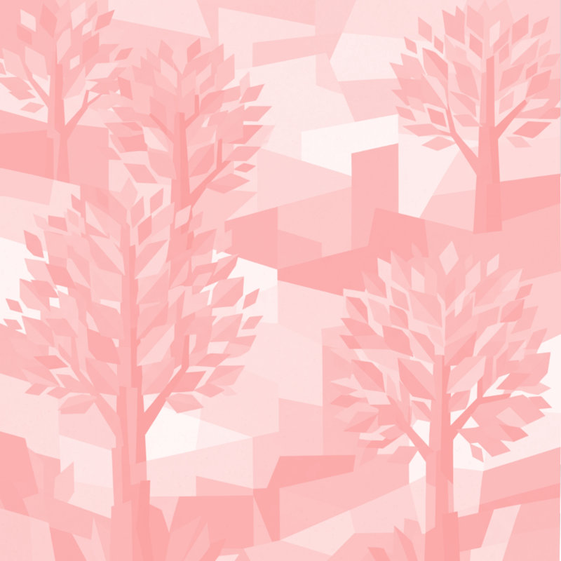 Geometric Trees Illustration Comforter, Twin, Light Pink White