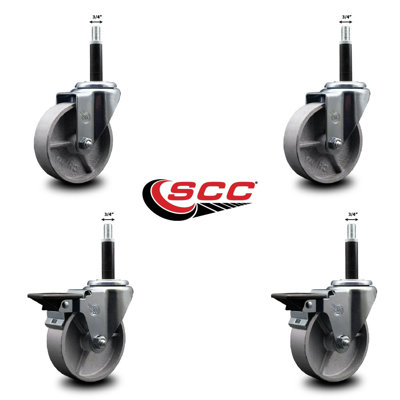 Semi Steel Wheel Swivel Expanding Stem Caster Set 2 Brakes SCC PLB 4" x 3/4"