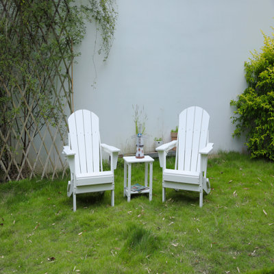 Folding Adirondack Chair With Side Table, 3-Piece Adirondack Chair Set