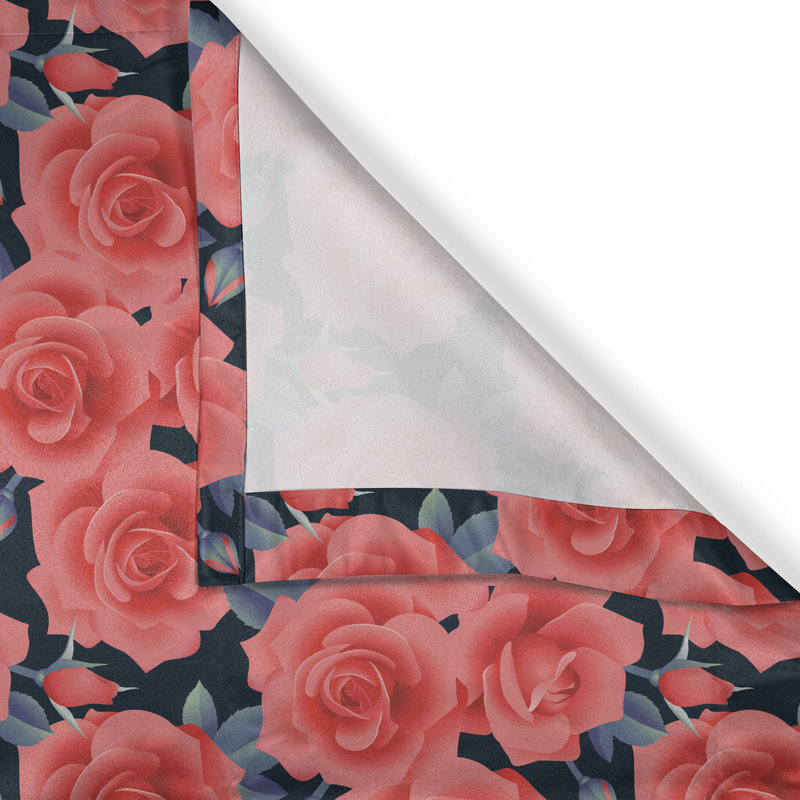 East Urban Home Floral Grommet Curtain 2-Panel Window Drapes, 50"x120", Dark Coral Dark Blue, 50" W x 108" L