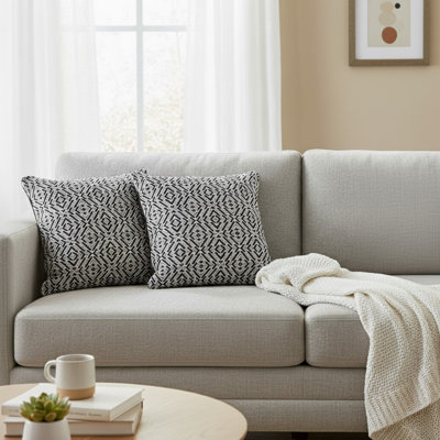 Black Geometric Cotton Throw Pillow Cover Set