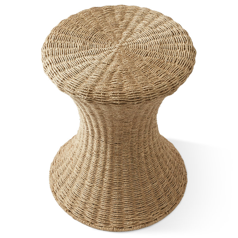 Hourglass Accent Table Water Seagrass Round Side Table Boho End Table, Natural, Beige