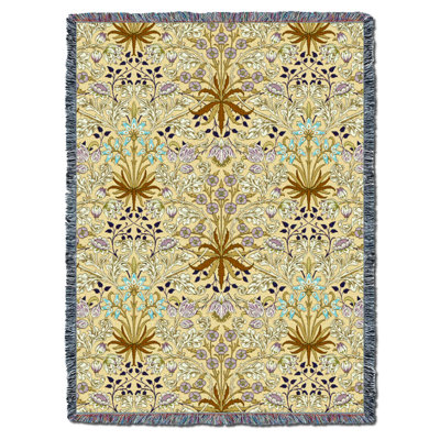 Couverture Pure Country Weavers William Morris Hyacinth Mauve XL - Arts & Crafts - Jeté en tapisserie tissée en coton - Fabriqué aux États-Unis (82x62)