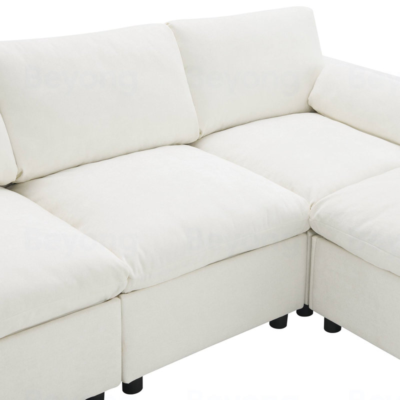 Modular Sectional Sofa with Storage Pockets, 5 Seat U Shaped Couch Set, Free Combination, Modern Cloud Sofa with 2 Movable Ottoman for Living Room, Apartment