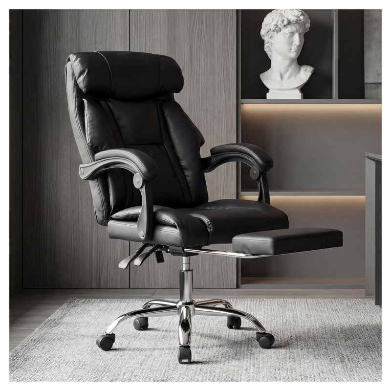 Fauteuil de bureau ergonomique ergonomique avec repose-pieds - Fauteuil de jeu inclinable à haut dossier, fauteuil de bureau en cuir à hauteur réglable avec fonction pivotante