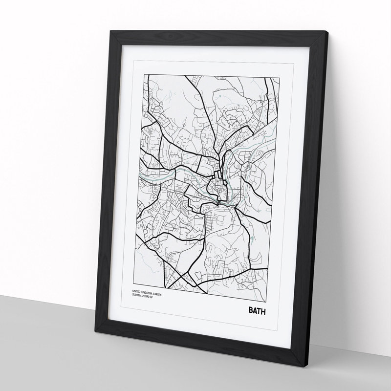 Map Bath UK - Picture Frame Graphic Art, Black Framed, 36cm H x 27cm W x 2cm D