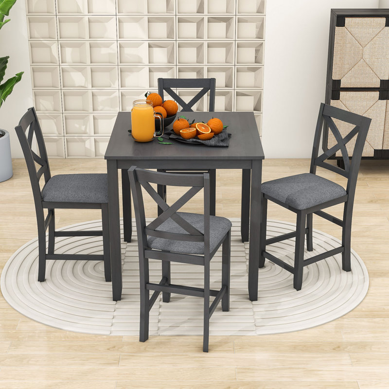 Ensemble de table de cuisine carrée 5 pièces, table de salle à manger carrée en bois et 4 chaises rembourrées pour petits espaces