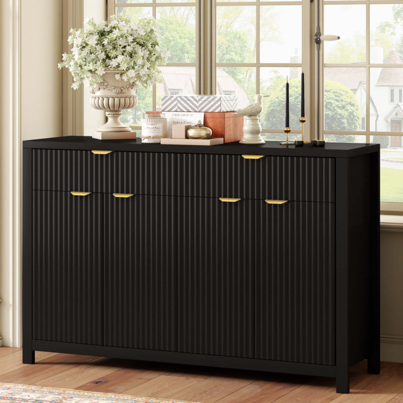 Buffet moderne 55,1 "avec 2 tiroirs et 4 portes, Black