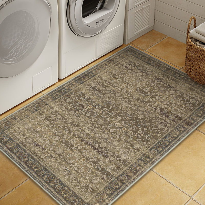 Tapis floral rétro brun, Rectangulaire 3 pi x 5 pi