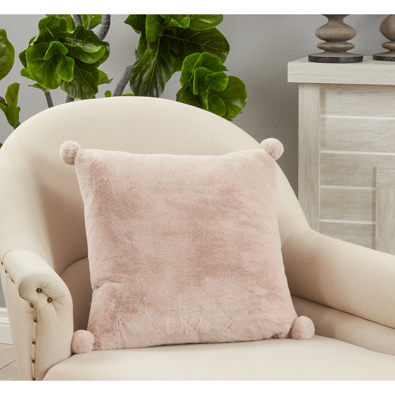 Faux Rabbit Fur Collection Reversible Throw Pillow, Oatmeal