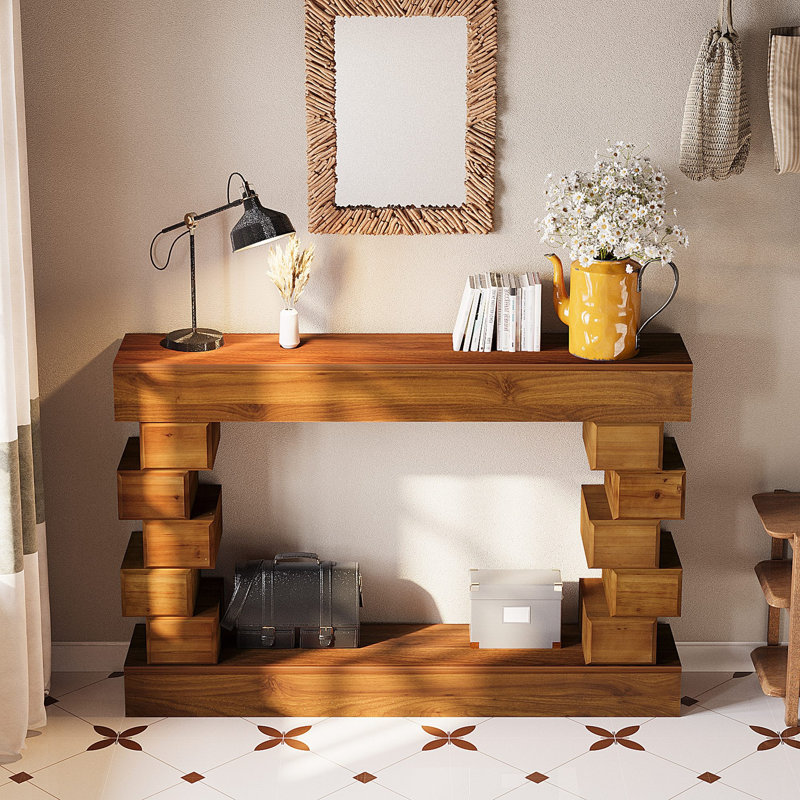 47.24" Wood Console Table With Block Stacked Design