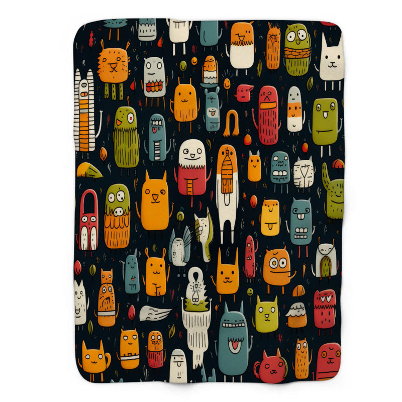 Personnages de dessins animés - Couverture en sherpa de qualité supérieure 1 pièce, Grand lit