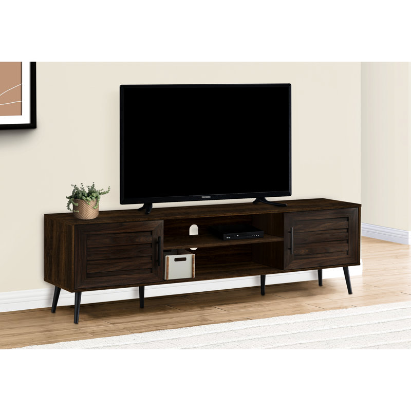 80-89 Inch Tv Compatible Console, 72 Inch, Brown Laminate, Black Legs Stand With Storage, Laminate Finish And Wood
