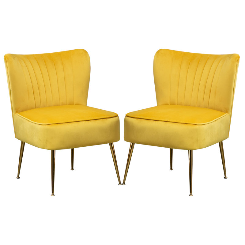 Brumm Velvet Side Chair, Yellow