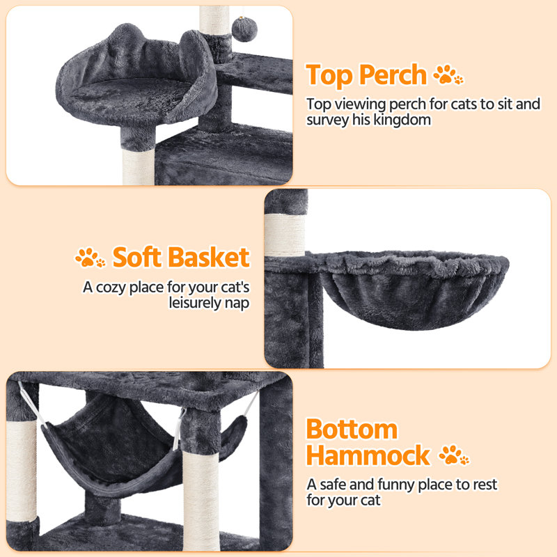 170cm H Cat Tree, Dark Grey