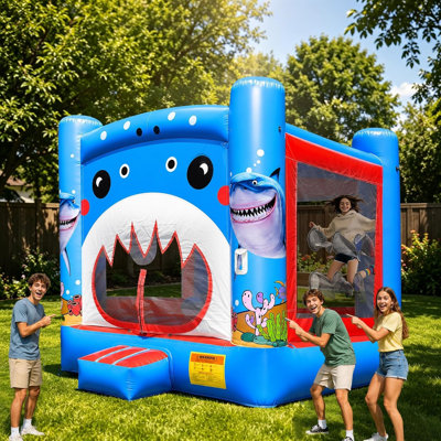 Jeu gonflable gonflable de qualité commerciale: grand château gonflable de 13 pi (L) pour adultes et adolescents - Souffleur de 750 W, panier de basketball, PVC de qualité supérieure, style arc-en-ciel - pour l'intérieur et l'extérieur