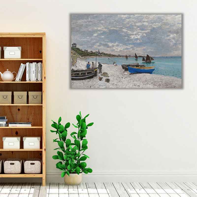 La plage à Sainte-Adresse, 1867 - reproduction d'art sur toile, H 20 po x l 30 po