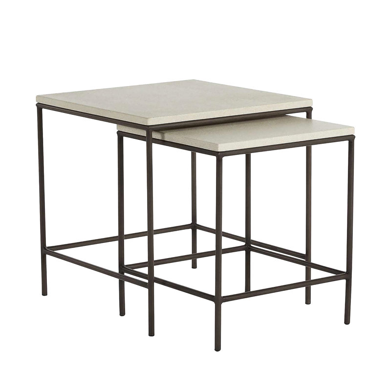 Abby Outdoor Side Table, Slate Gray/Travertine