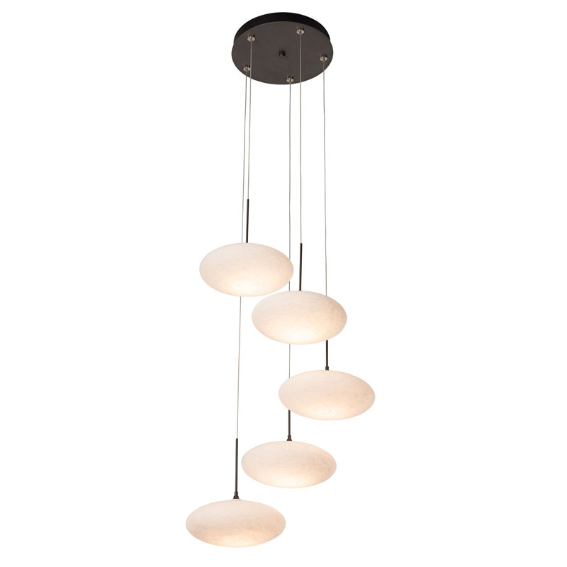 Clouds 5-Light Pendant - Modern Brass - Long Overall Height, 72", Dark Smoke