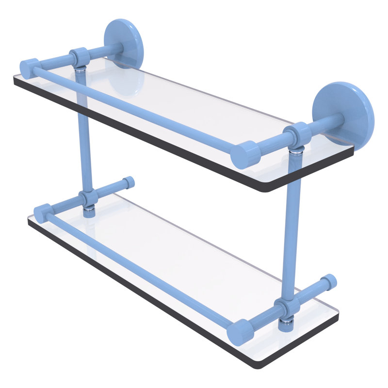Tablette double en verre trempé avec rail Gallery P1000, H 8 po x l 16 po x P 5 po, Bleu troll plat