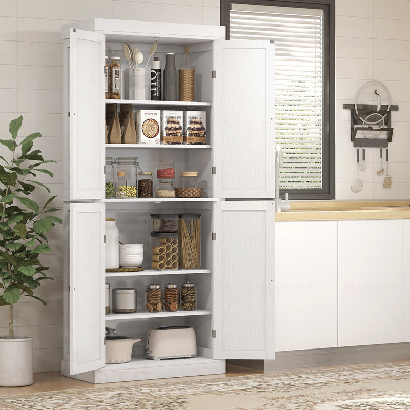 Garde-manger autoportant, armoire de rangement haute avec 4 portes et 2 tablettes réglables