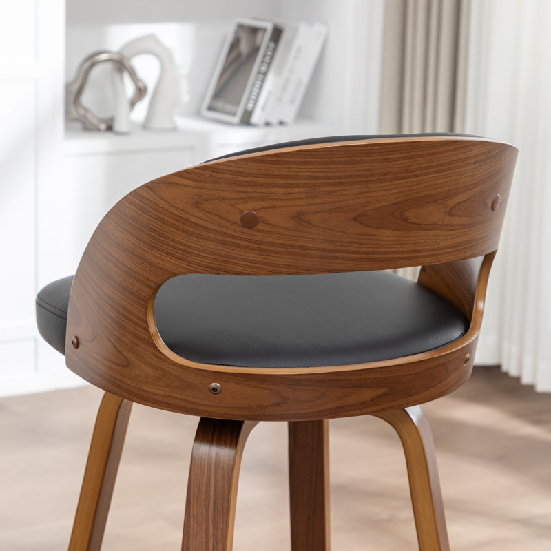 Tabouret de bar et de comptoir pivotant en cuir végétalien Drees, Noir, Tabouret de comptoir (siège d'une hauteur de 24,8