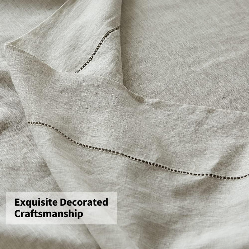100% Linen Pillowcase With Hand Drawing Hemstitch Pillow Cover Set Of 2, Linen, Standard Pillow Case