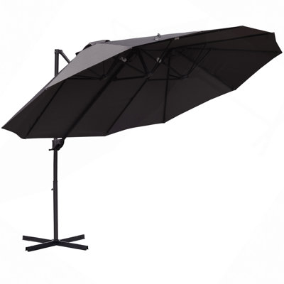 14Ft Outdoor Umbrella Double-Sided Outdoor Market Extra Large Umbrella With Crank, Cross Base For Deck, Lawn, Backyard And Pool