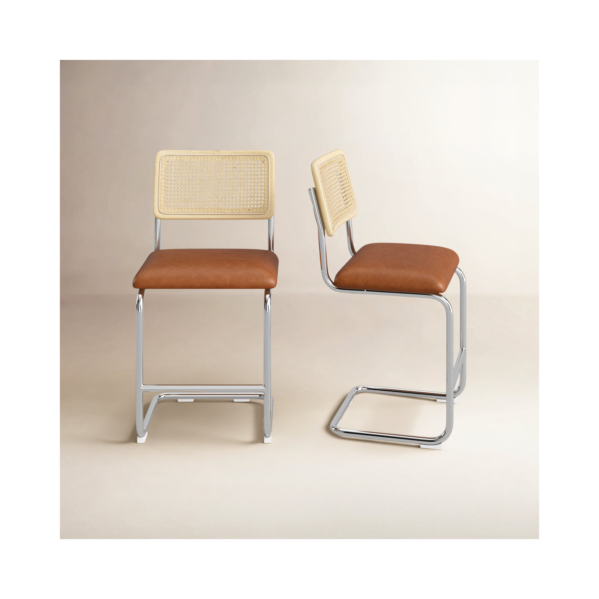 Walsh Vegan Leather Bar & Counter Stool, Counter Stool (23” Seat Height), Saddle Tan Vegan Leather