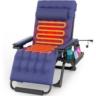 Très grande chaise chauffée zéro gravité XXL, chaise longue pliante inclinable de patio de 33 po, support 500 lb