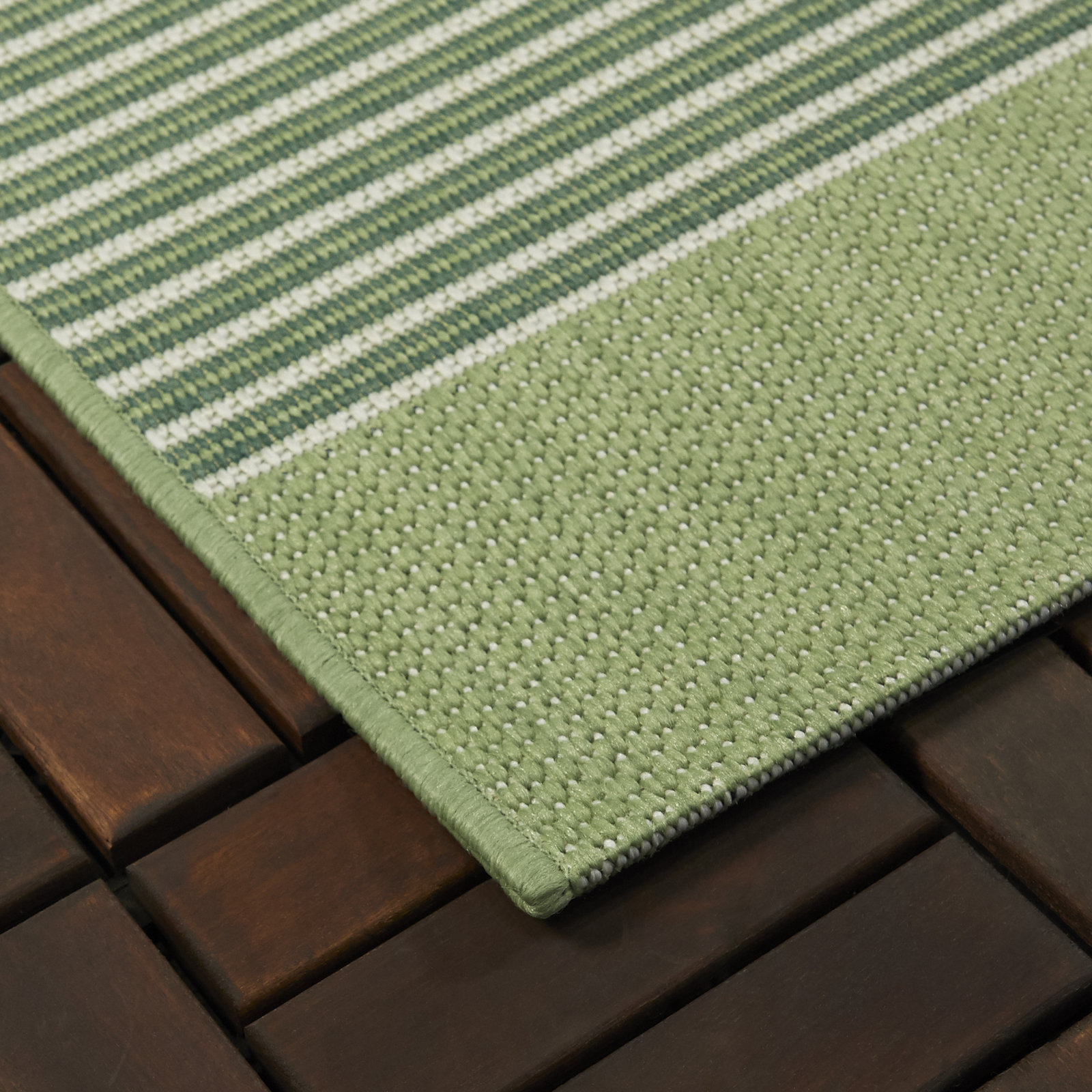 Danes Light Dark Green White Striped Rug, Rectangle 5'3" x 7'