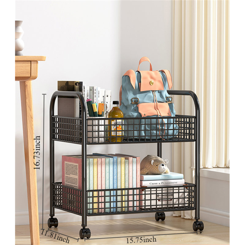Nemuel 16.73'' H x 15.75'' W Book Cart with Wheels, Black