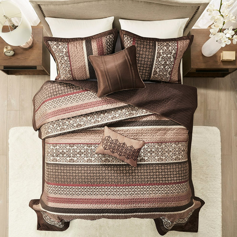 Courtepointe réversible 5 pièces - rouge très grand / très grand motif géométrique avec motifs décoratifs et coussins décoratifs doux