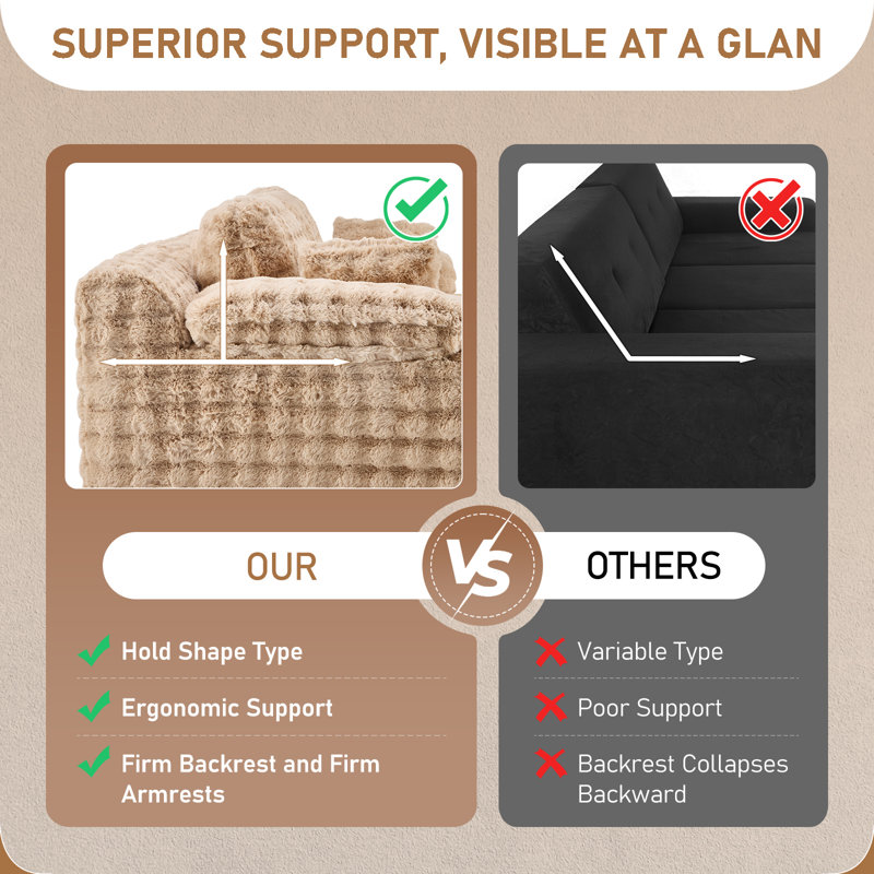 Velvet Compressed Chaise Lounge Boneless Foam Convertible Sleeper Sofa No Assembly for Small Spaces, Khaki
