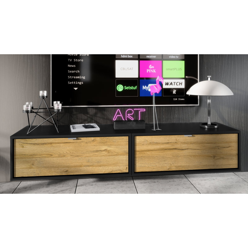 Mccaffrey Unfinished TV Stand for TVs up to 55", Black/Natural Oak