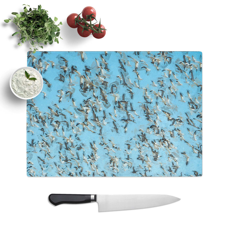 Tempered Glass Snow Geese in Flight Chopping Board, 39 cm W x 28.5 cm L