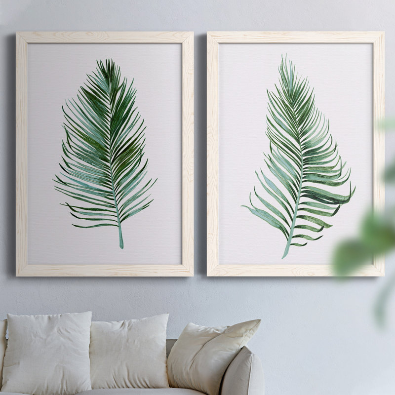 «Sage Frond I», ensemble de 2 peintures sur toile encadrées, Blanc, H 20 po x l 34 po x P 1,5 po