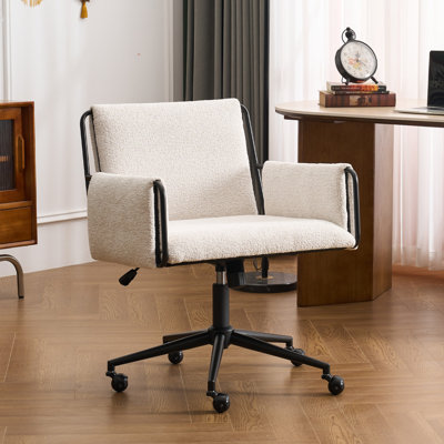 Extra Wide Upholstered Home Office Chair Swivel Boucle Fabric Desk Chair Height Adjustable Task Chair