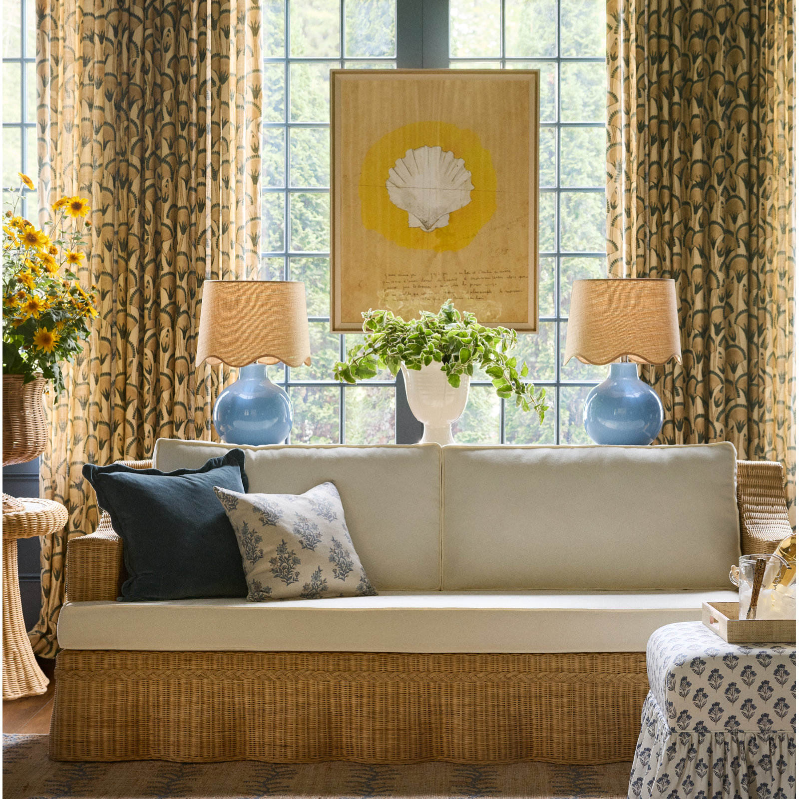 Maura Accent Table Lamp, Tan, Blue, 15"H x 9"W x 9"D