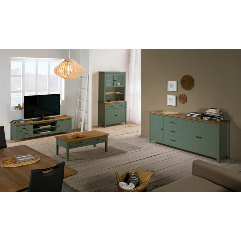 Getz 190cm Solid Wood Sideboard, Green/Oak