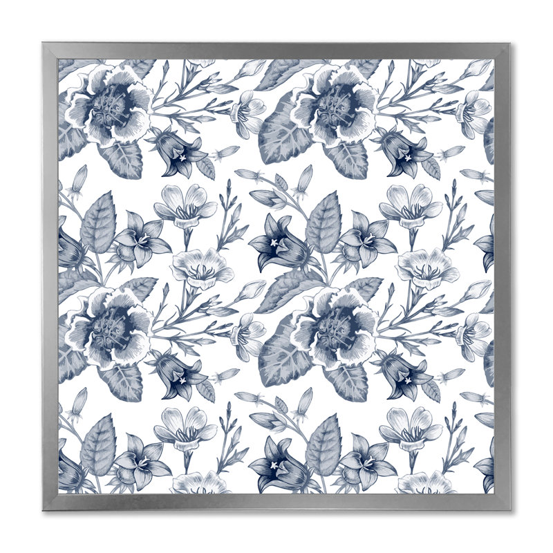 Fleurs blanches dans des tons de gris - impression sur toile, H 31,5 po x l 31,5 po, Cadre argenté